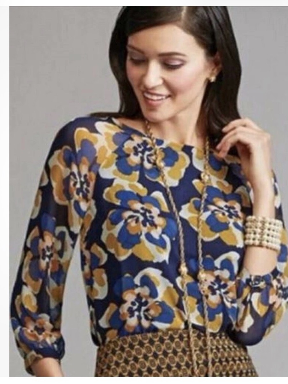 Cabi L Lydia #3426 blue-yellow large floral
Shabby chic coastal whimsical boho